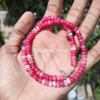 Pink Opal Beaded Necklace . 6mm Smooth Pink Opal Beads . Pink Beads Necklace