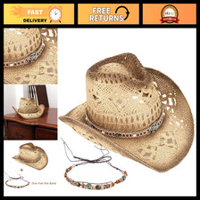 Stylish Straw Cowboy Hat for Men Women - Woven Sun Hat with Decorative Bands
