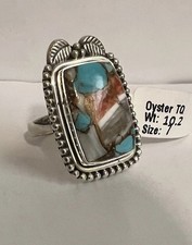 Sterling Silver Spiny Oyster Turquoise Rectangle Natural Stone 925 Ring Size 7
