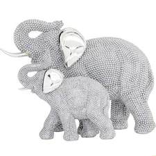 Litton Lane Elephant Sculpture 7 in x 9 in Silver Solid Polystone Glam