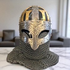 Viking Chainmail Helmet, 18 Gauge Steel Norman Helmet, LARP Cosplay Armor