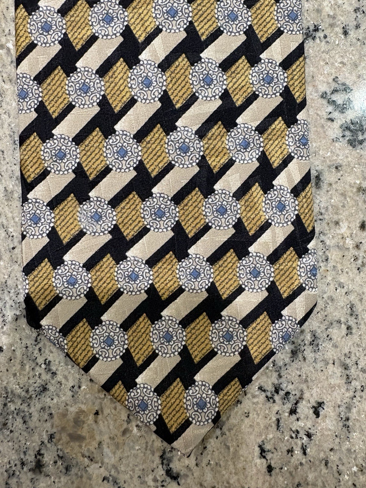 CANALI Milano 100% Silk Tie Black, Blue, Gold Geometric Made In Italy