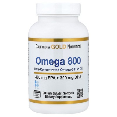 California Gold Nutrition, Omega 800 Ultra-Concentrated Omega-3 Fish Oil, 90 stk