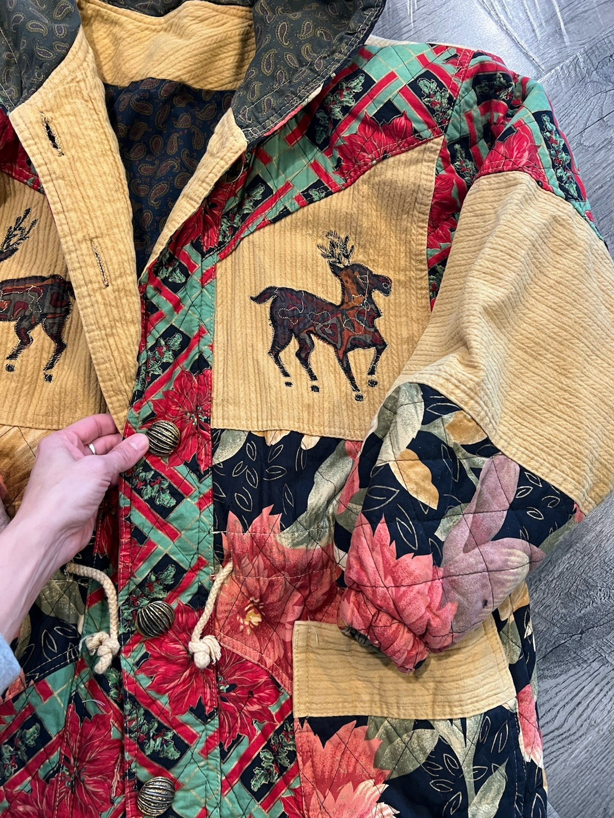 Vintage Handmade quilted Patch Work Jacket Made I… - image 4