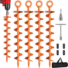 Ground Anchor Screw In, 4 Pack Spiral Trampoline Anchors with Nut and Tool Swing
