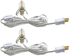 C7 Accessory Cord with 2 LED Light Bulbs, Candelabra Base E12 Socket, White Cord