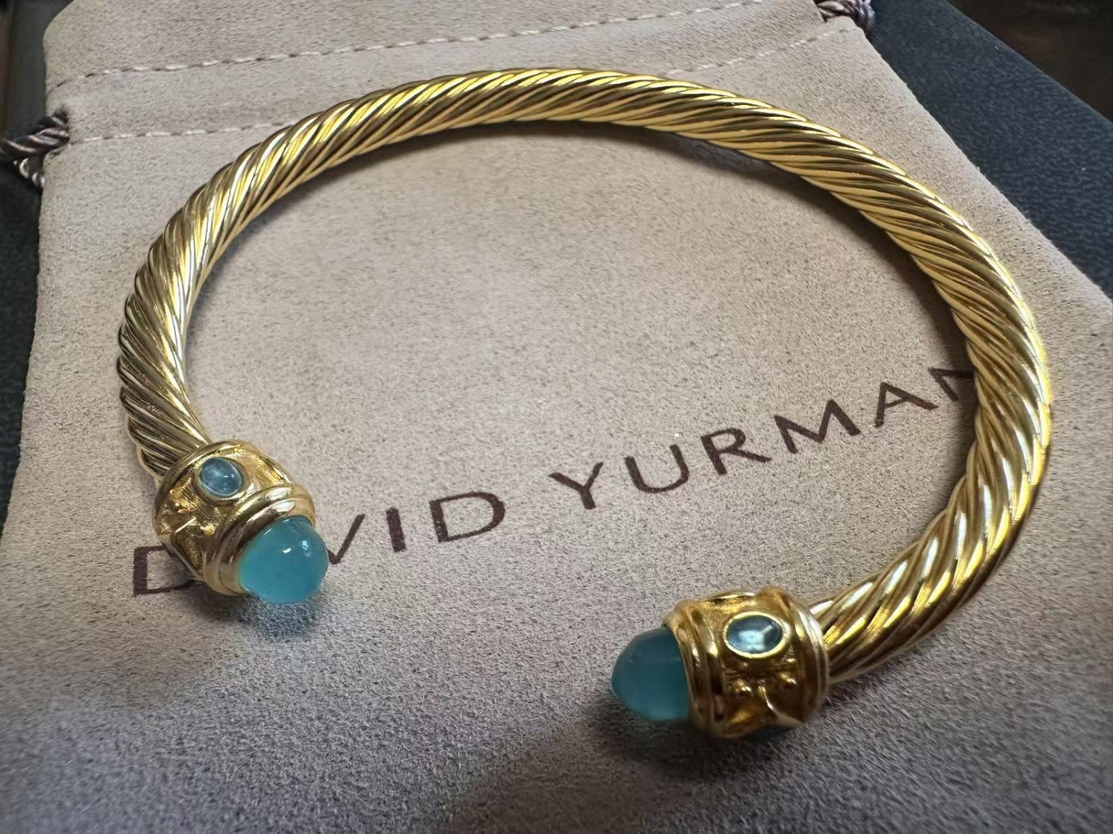 NEW&DavldYurmanDrman Genderless Spiral Silver Green Stone Bracelet M 7.5"