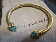 NEW DavldYurmanDrman Genderless Spiral Silver Green Stone Bracelet M 7.5"
