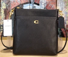NWT COACH KITT Messenger Crossbody Bag CC526 In BLACK Crossgrained Leather Brass