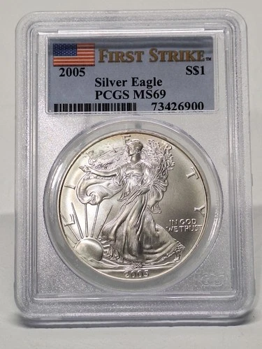 2005 PCGS MS69 FIRST STRIKE American Silver Eagle $1 MS 69