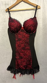 ann summers corset Size 14 B-C Cup Underwired Red Black Lace Trim Women&rsquo;s
