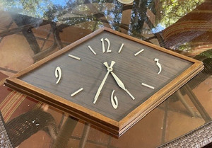Mid-Century 60s Clock Faux Wood Diamond Shaped 22" x 12" x 2"