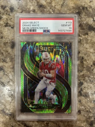 2024 Panini Select - Premier Level Drake Maye Green Shock Prizm /499 (RC) PSA10
