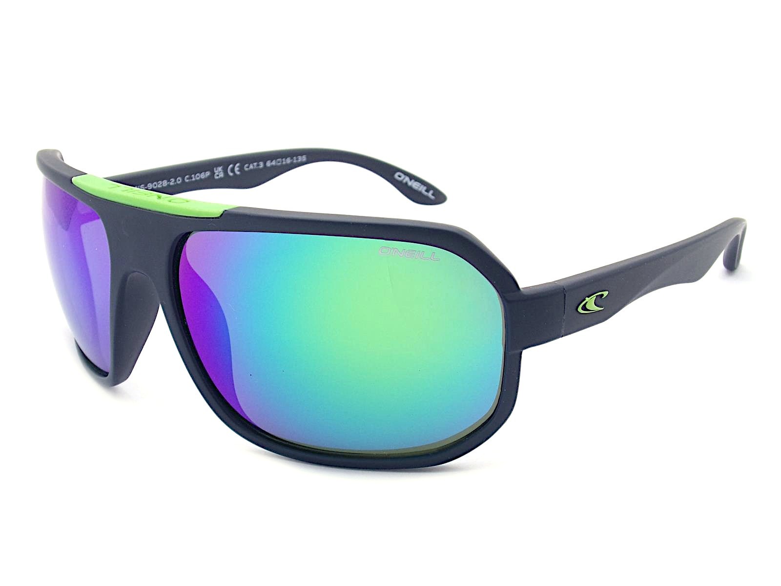 O'Neill Polarized Sunglasses 9028 2.0 Navy Lime w/ Green Mirror AR Lenses 106P