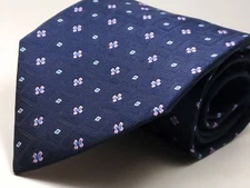 MARKS & SPENCER Vintage made in ITALY 100% Silk Tie Navy Blue Pink White NEW