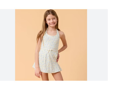 Blogilates Girls' Mommy & Me Game Set Match Dress - White Floral Print XL 14