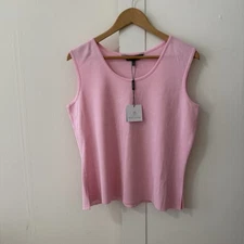 NWT MING WANG Women's Side Slit Scoop Neck Pullover Tank Top SZ L Pink Capsule