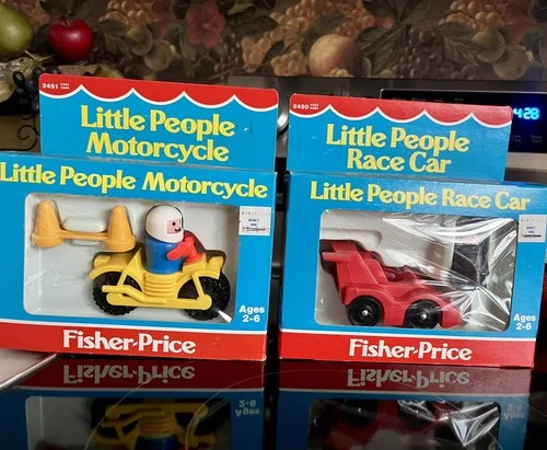 Vintage fisher price little people 2450 Race Car And Motorcycle 2451