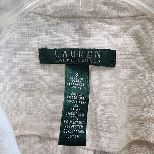 LAUREN RALPH LAUREN Women's Linen White Safari Jacket w/ Cargo Pockets Sz 8 - Picture 2 of 4