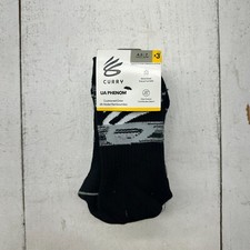 Curry Black Grey Print 3 Pack Cushioned Odor Control Crew Socks Youth Size 4.5-7