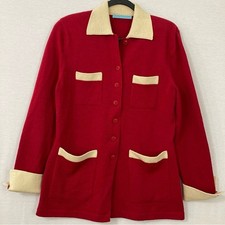 Maria Ficalora New York Red Yellow Stretch Knit Button Jacket Size Xl