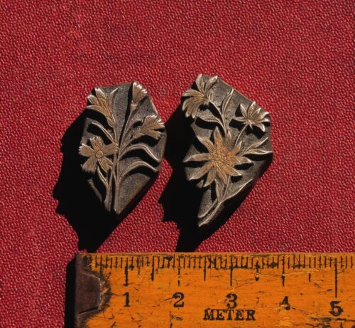 2x brass ornament bookbinding Art Nouveau gilding bookbinder tool leather flower - Picture 1 of 1