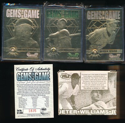 (8)-23kt Gold Cards Gems of the Game Mantle Jeter Williams Griffey Ryan #/1998
