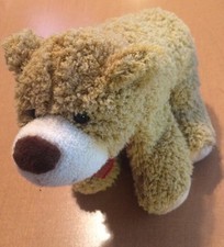 Standing Curly Hair Brown Bear Plush With Ribbon 9"