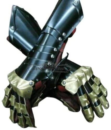 Medieval Guantes Acero Guantes Armor Par Disfraz Guerrero Gauntlet Negro