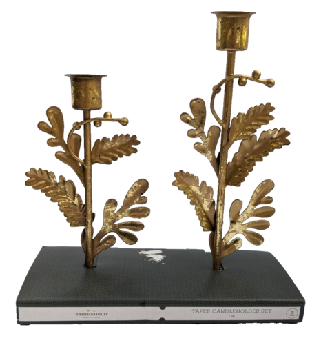 Threshold Set of 2 Taper Brass Candle Holder Holiday Christmas Decor Home New - Picture 1 of 10