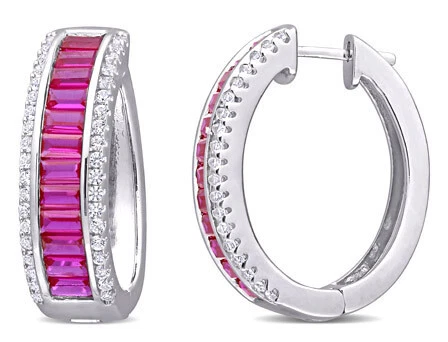 Aros de zafiro creados con rubí Amour de plata de ley 5 1/10 quilates TGW