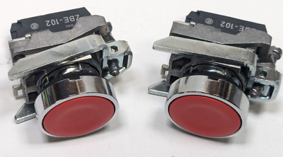 Lot of 2 Schneider Red Momentary Push Button Assembly w/ ZBE-102 Contact Block