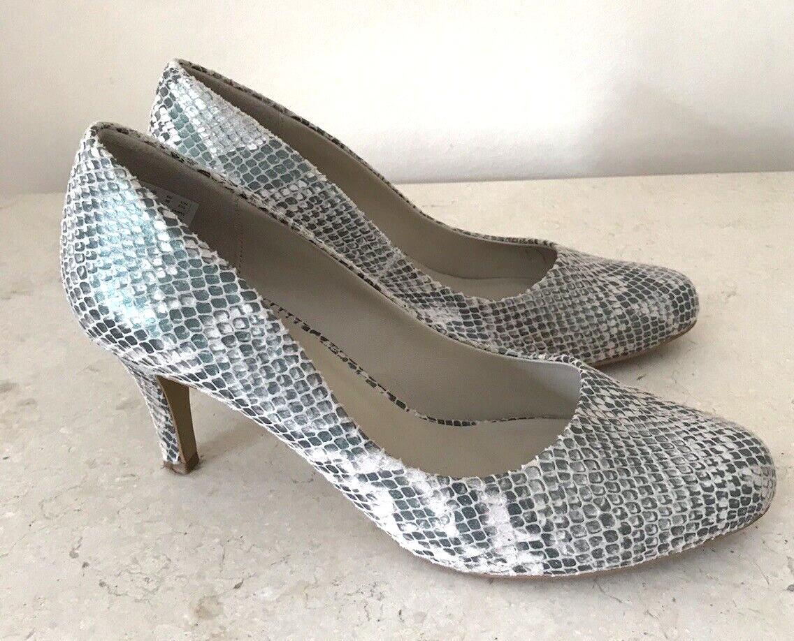 Clarks Shoes Women's Faux Snakeskin Mid Heel Court Grey Classic