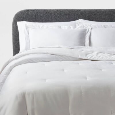 Threshold Comforter Set Cotton Sateen Luxe Solid, White/Light Gray, Full/Queen