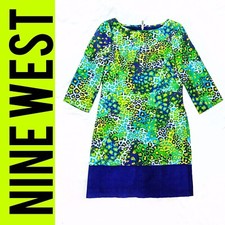 Ladies Chic Long Sleeve Brightly Colored Watercolor Nine West Shift Dress SZ 4
