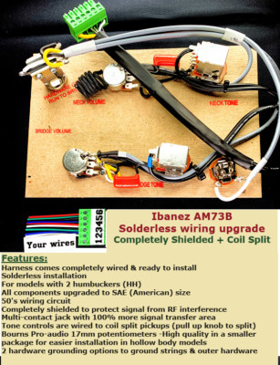 Ibanez AM73 Solderless Wiring Upgrade Completely Shielded + Coil Split + Reamer!