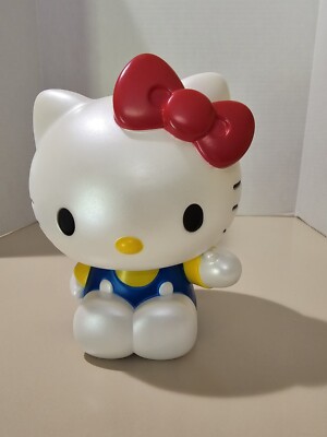 Hello Kitty Plastic Coin Bank Missing Coin Stopper Blue Yellow Outfit Red Bow