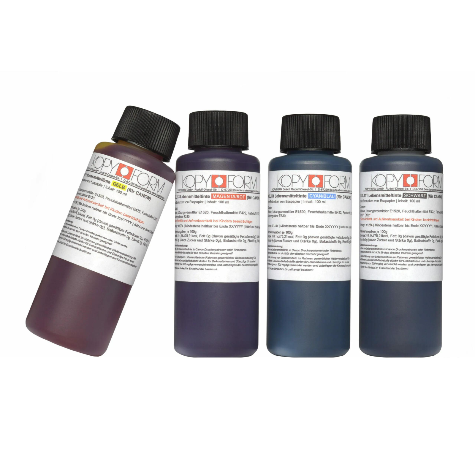 KOPYFORM Edible Ink Set - Refills for Canon Edible Printers - 4 x 100ml (CMYK)