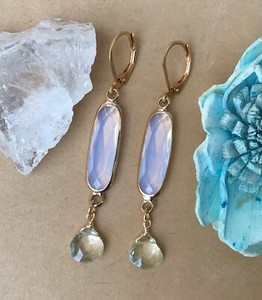 Authentic Opalite gold plated Sundance charm Prasiolite earrings Artisan handmade Jewelry