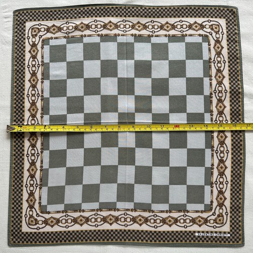 Vintage Handkerchief Cotton Green Check Border Chain Knot Brown Pocket Square 17 - Picture 3 of 3
