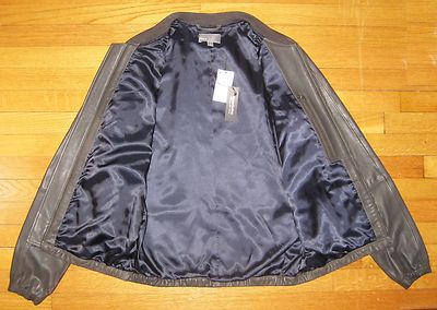 Veste Bomber En Cuir Vince - Gris Foncé - Taille M - Neuf Avec étiquettes - Style Aviateur