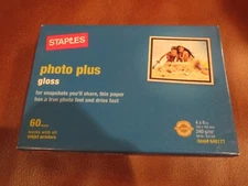 Staples Photo Plus Gloss Paper 4x6 inches, 60 sheets, for Inkjets, New & Sealed
