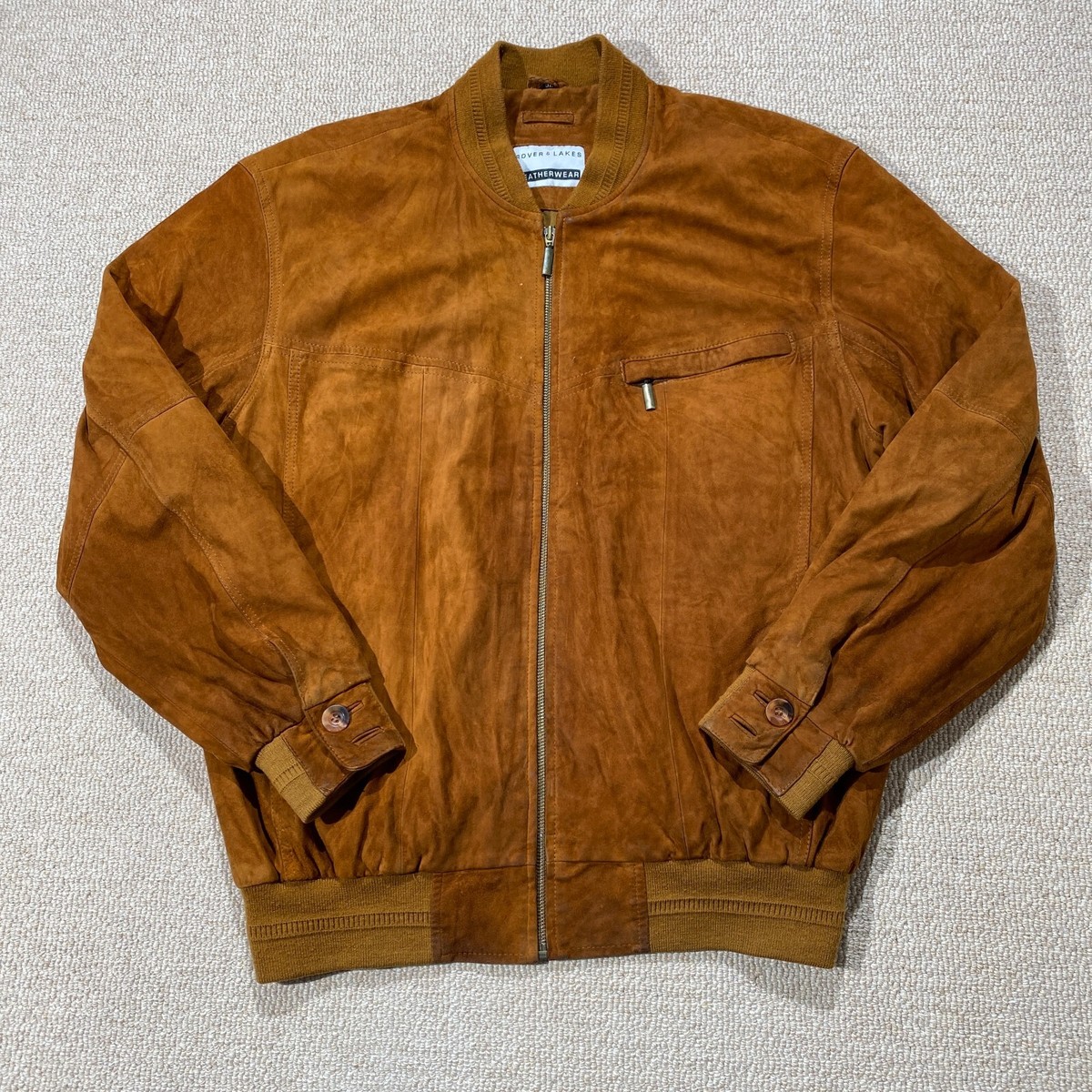 VINTAGE Suede Bomber Jacket Large 52 EU Orange 90s Zip Up