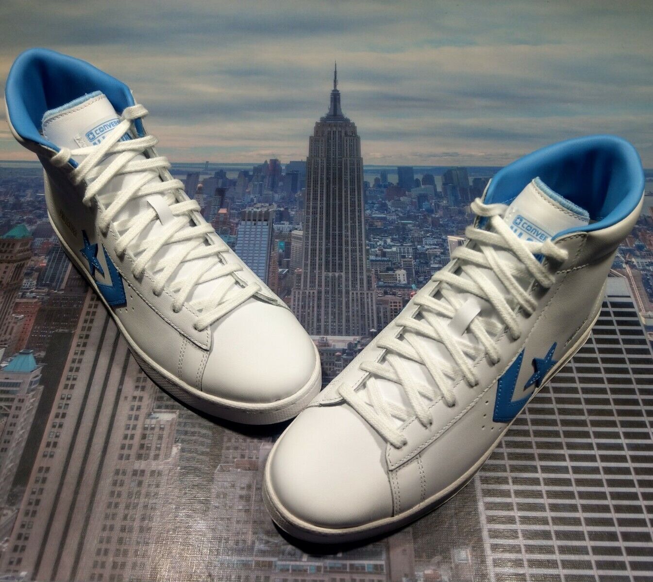 Converse Pro Leather Mid Top White/Coast Blue-White Mens Size  166813c  New | eBay