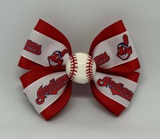 Hair Bow 4" Wide Cleveland Indians Baseball Red Barrette, Clip or Ponytail