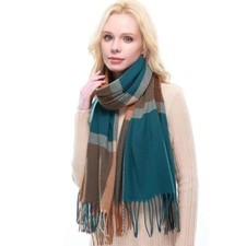 RIIQIICHY Plaid Scarf for Women Fall Winter Pashmina Scarves Bronze/Turquoise