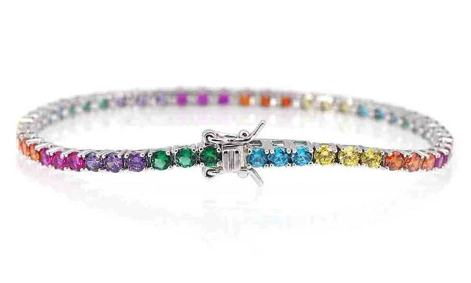 Bracciale tennis 3mm  argento sterling 925 con zirconi multicolor  donna gioie - Immagine 2 di 4