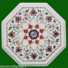 Piano Del Tavolo Angolare In Marmo 12" Intarsio Floreale Decorativo