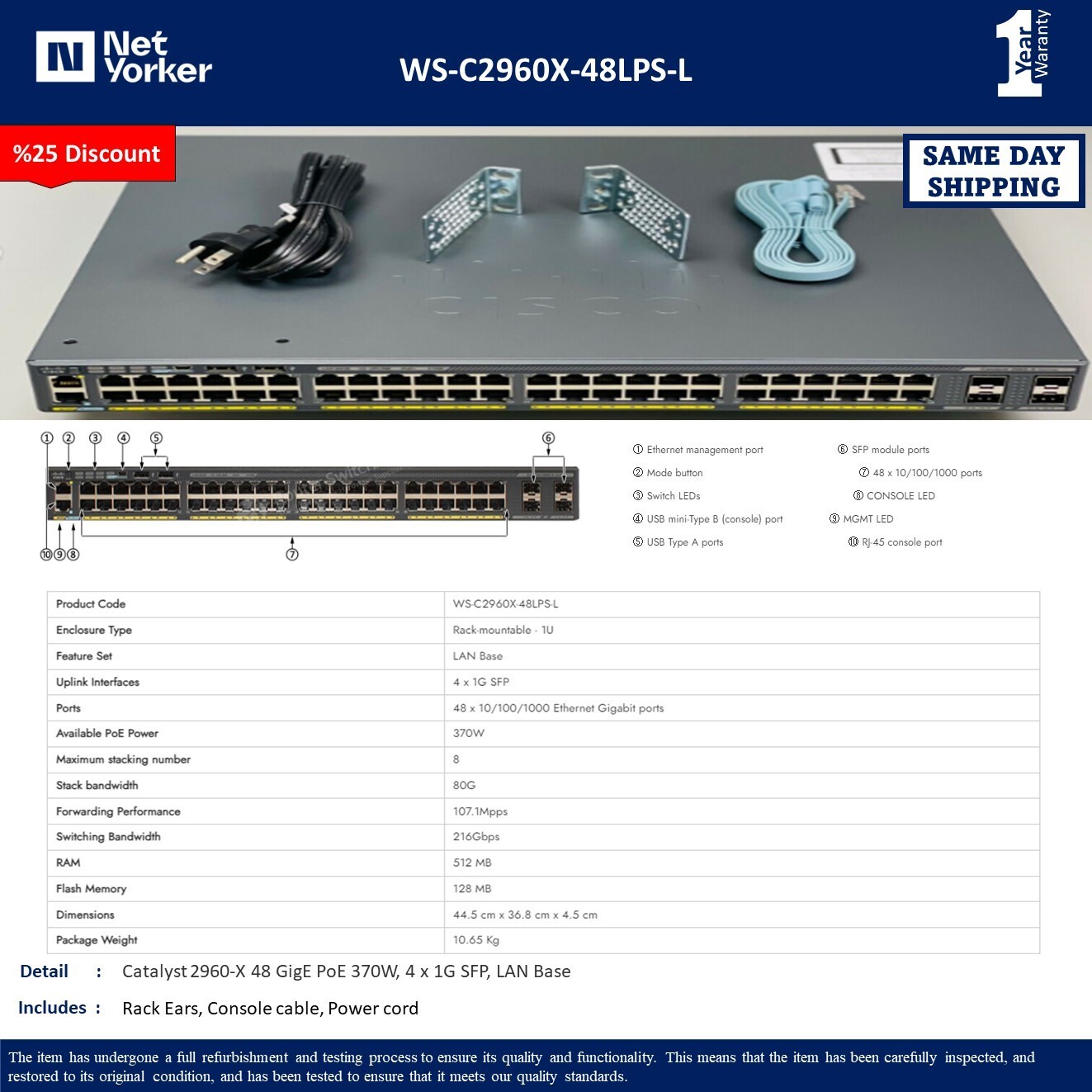 WS C2960X 48LPS L In Stock | Cisco Cisco Switch 2960X Series - Foto 6