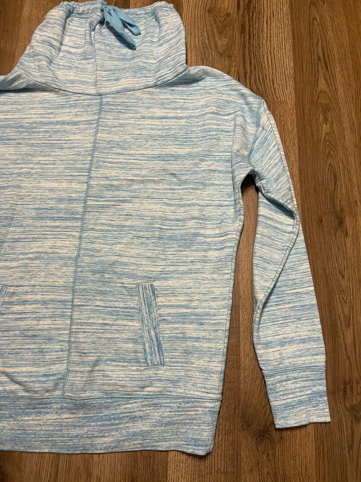 Camisa Xersion, Para Mujer Talla Pequeña, Azul Blanco, Rayas, Cuello Simulado, Manga Larga Foto 4 de 4